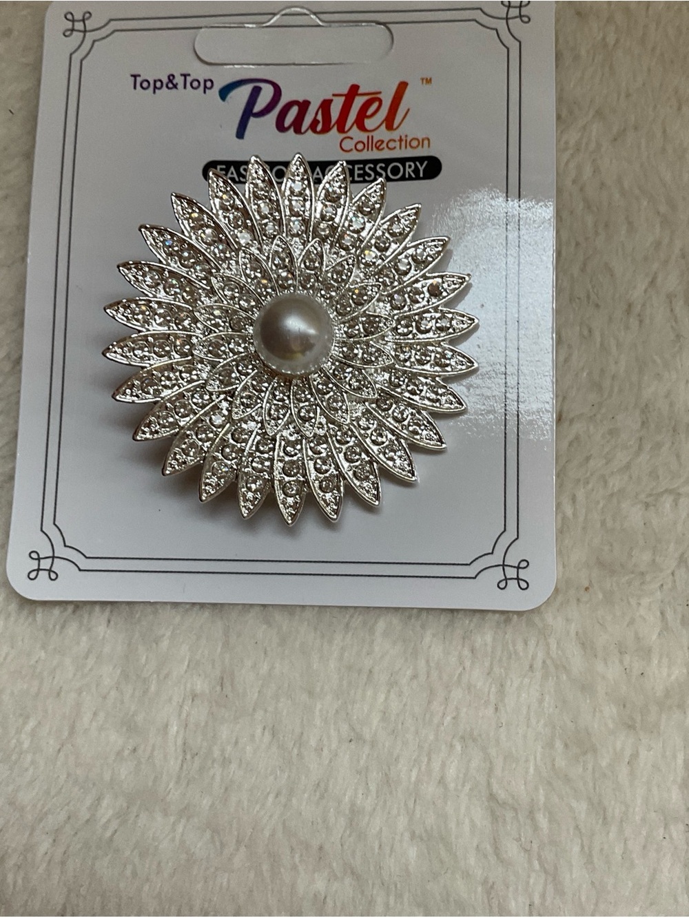 Pastel Collection Silver Floral Crystal Brooch with Pearl Accent